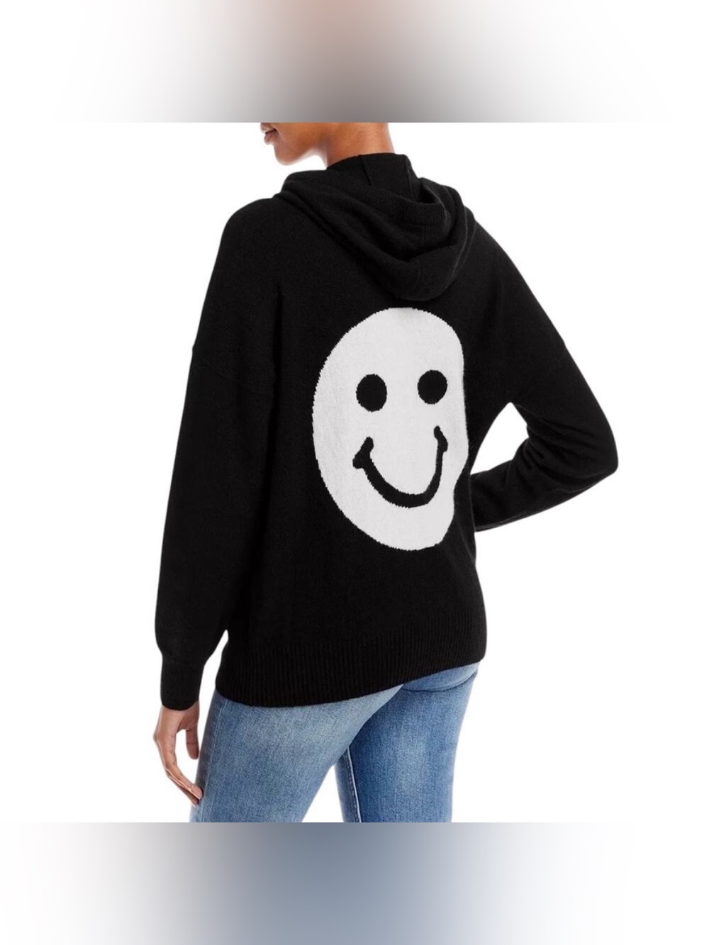 Aqua Smiley Intarsia 100% cashmere hoodie size XS